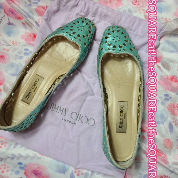 JIMMY CHOO ๐ฆ vintage peacock metallic cosmic stars cut out square toe flats ๐ฆ - Picture 2 of 15